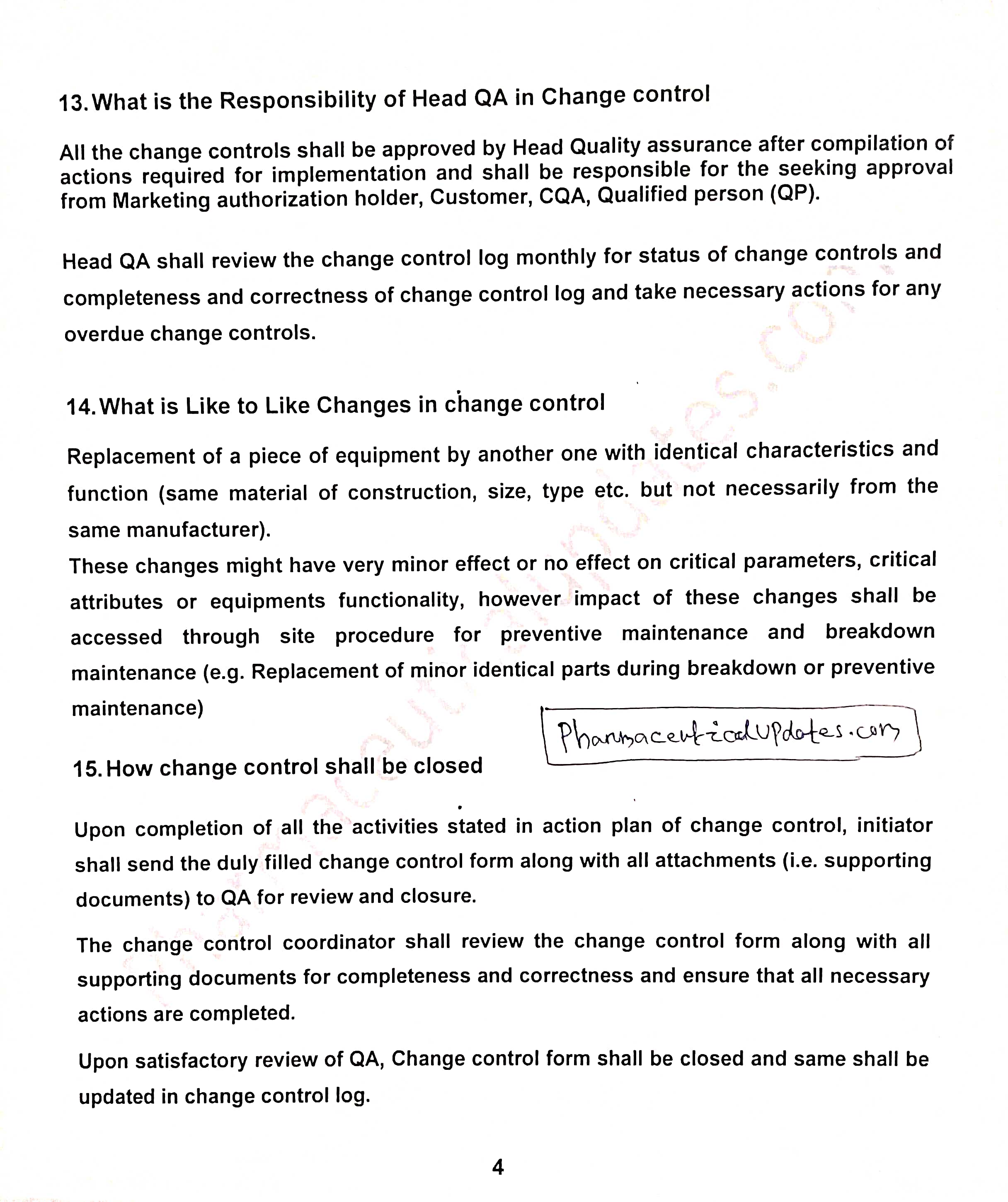 Change Control Related Questions and Answers – Pharmaceutical Updates